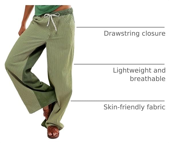 PEIHOT Low Rise Striped Pants for Women Pull On Drawstring Boho Wide Leg Jeans Trendy 2026 thumbnail 4