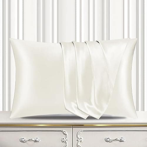 Pamposh Satin Silk Pillowcases For Hair And Skin Pillow Cases 2 Pack with Envelope Closure, Gifts for Women (2 Pcs Pillowcases (50 x 75 cm), Ivory White) thumbnail 2