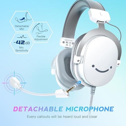FIFINE H9W White 3.5mm/USB Gaming Headset | 7.1 Surround Sound Wired Headphones with Soft Earmuffs, Detachable Microphone for XBOX, PC, PS4, PS5, Streaming thumbnail 5