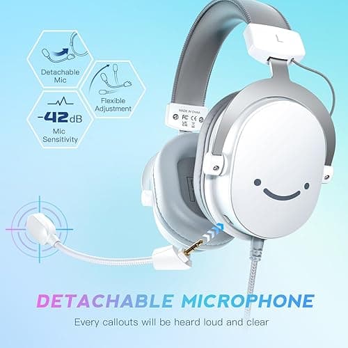 FIFINE USB PC Gaming Headset with 3.5mm Audio Jack, Detachable Microphone, 7.1 Surround Sound, Volume Control, Streaming Over-Ear Wired Headphones for Computer, PS5, Controller, Xbox-H9 White thumbnail 6