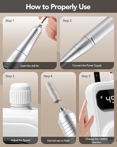 Portable Electric Nail Drill Kit & Nail Dust Collector,Nail Filer Professional 45000 RPM(with 12 Drill Bits & Accessories),3700RPM Vacuum Nail Fan Dust Collector with Reusable Filter for Salon & Home thumbnail 4