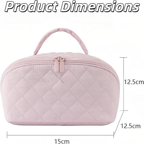 YUMEYPLEMI Petition Makeup Bag, Travel Makeup Bag Quilted for Woman, Wide Open Lay-Flat Water-Resistant Cosmetic Bag (Pink) thumbnail 7