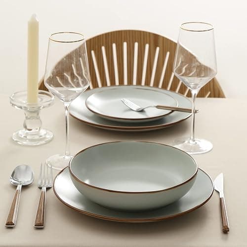 Stone Lain Brasa Stoneware 16 Piece Modern Dinnerware Set, Plates and Bowls, Service for 4, Light Green, Microwave & Dishwasher Safe thumbnail 8