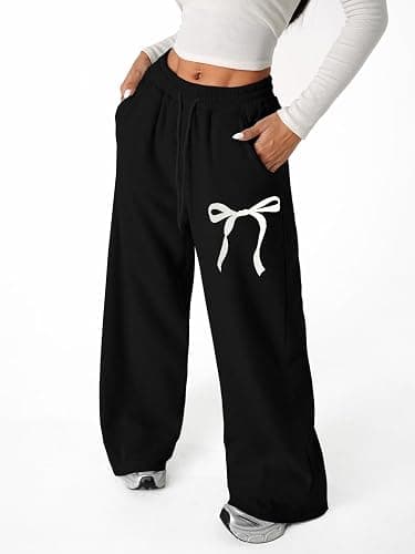 Verdusa Girl's Bowknot Baggy Sweatpants Lightweight Straight Leg Athletic Pants with Pockets thumbnail 4