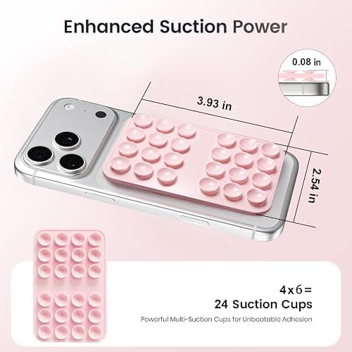 Upgraded Double Sided Silicone Suction Cup Phone Case Mount, Sticky Phone Grip Holder for Hands-Free Selfes & Videos, Reusable Silicone Phone Suction Grip for iPhone & Android, Light Pink thumbnail 3