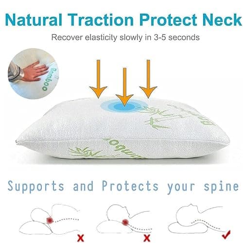 Memory Foam Rayon Bamboo Pillows Queen Size Set of 2 for Sleeping [Adjustable] - Cool & Breathable Cover with Zipper Rayon Bamboo Pillowcase - Relieves Neck Pain - Back/Stomach/Side Sleeper thumbnail 7