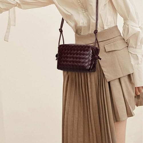 JKBIYU Small Woven Leather Crossbody Bag for Women, Cute Knotted Strap Purse, Lightweight Zipper Handbag for Daily Commute thumbnail 4
