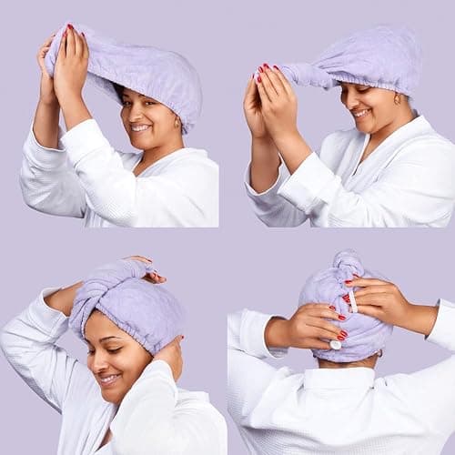 Noughty 97% Natural Microfiber Hair Towel Quickly Absorbs Moisture Quick-dry Wrap, Reduces Breakage Combats Frizz Purple thumbnail 5