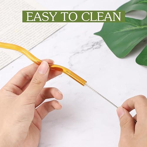 6 Pcs Wavy Glass Straws, 7.87"×8mm Reusable Colorful Glass Straws,With 1 Cleaning Brush-Perfect For Juice,Tea,Coffee,Cocktails,Lemonades。(Colorful Wavy) thumbnail 5