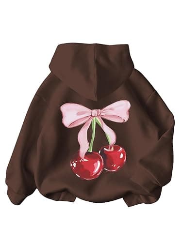 WDIRARA Girl's Cherry Graphic Hoodie Long Sleeve Hooded Sweatshirt Cute Pullovers Tops - Image 1