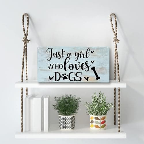 Funny Just a Girl Who Loves Dogs Wood Sign Rustic Dogs Lovers Wooden Hanging Plaque for Home Living Room Girl Bedroom Wall Art Decoration 6 x 12 Inches Present thumbnail 3