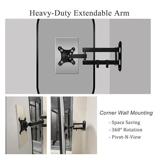Jcgly Wall Mount Corner Mirror, Oval Bathroom Pivot Mirror, Wall Mirror with Extendable Arm and Metal Frame, Rotating Tilting Mirror, Vertical & Horizontal(White,16" x 32") thumbnail 4