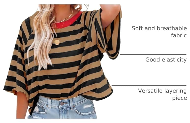 Dokotoo Tops for Women Striped T Shirts Color Block 2026 Summer Basic Tee | Fall Outfits,Short Sleeve,Crewneck,Business Casual,Oversized,Resort Wear,Crop Tops,Cruise Outfits,Fashion Clothing thumbnail 4