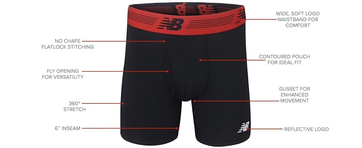 New Balance Men's Performance Boxer Briefs with Fly, Breathable Stretch Underwear, Moisture Wicking, Soft Waistband (3 Pack) thumbnail 6