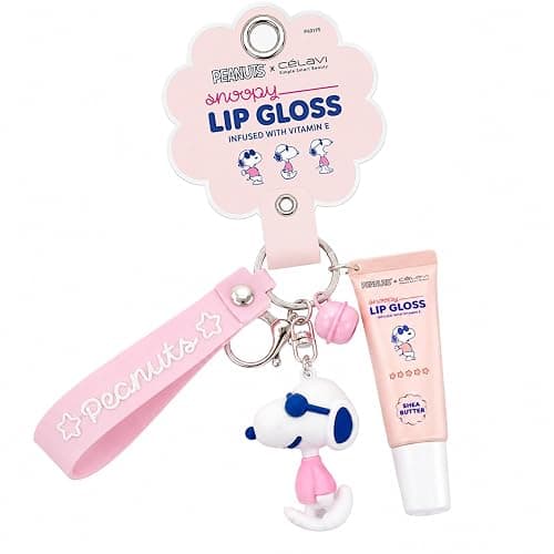 CELAVI x PEANUTS Snoopy Lip Gloss with Keychain Charm, 1 Pc, Shea Butter - Hydrating Lip Care, Cute Makeup Gift for Teens & Women - Image 1