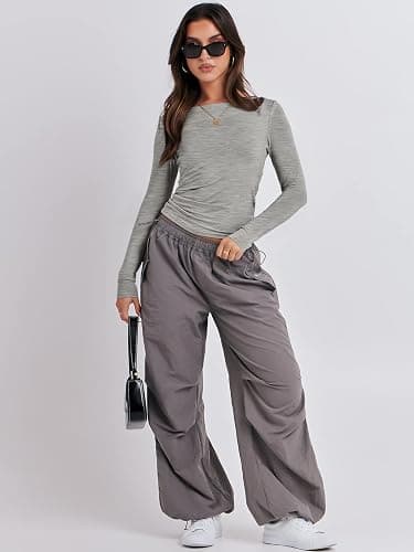 ANRABESS Women’s Long Sleeve Shirts Tight Fitted Going Out Crop Tops Crewneck Basic Tee Y2k Outfits Teens Girls Clothes thumbnail 5