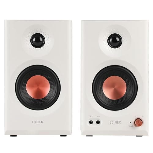 Edifier MR3 Powered Studio Monitor Speakers, Hi-Res Audio Certified Bluetooth V5.4 Active Bookshelf Loudspeakers, 2.0 Computer Speaker with Headphone Output RCA AUX Balanced TRS Input (White) thumbnail 2