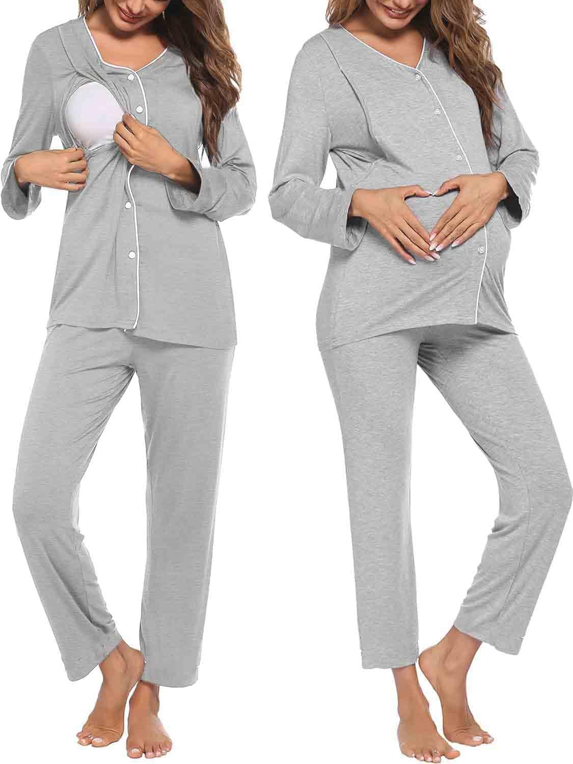 Conjunto de Pijama de Lactancia de Maternidad con Botones, Ropa de Dormir Suave de Manga Larga, Ropa de Dormir para Lactancia - Image 1