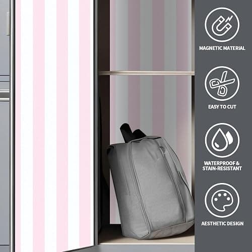 2 Pcs Locker Magnetic Wallpaper Soft Pink Vertical Seamless Stripes 12" x 36" Wall Magnetic Sticker Removable Locker Accessories Decor Easy Install for Office School thumbnail 5