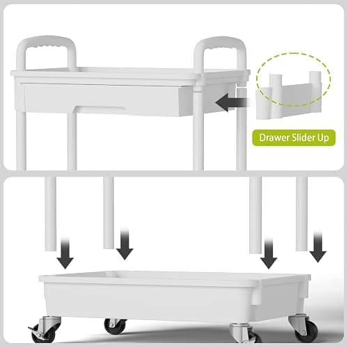 Sorgion 3 Tier Rolling Cart Organizer,Laundry Room Bathroom Organizers and Storage Office Shelves Mobile Shelving Unit Kitchen Trolley Cart with Wheels for Art,Craft,Diaper,Bedside,Snack(White) thumbnail 5