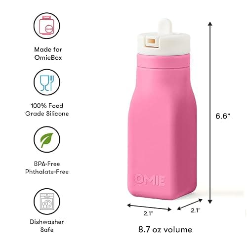 Omie OmieBox Reusable Silicone Water Bottle - 8.7 oz, Straw Top, BPA-Free & Phthalate-Free, Leak-Proof (Pink) (OmieBox Sold Separately) thumbnail 3