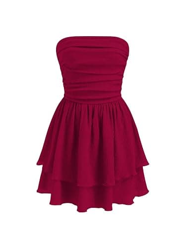 CIDER Women's Summer Cocktail Dress - Tube Ruched Ruffle Mini Dress - Image 1