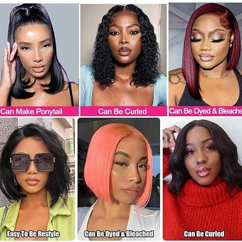 10 pouces Short Bob Wig Cheveux Humains 180 Densité Straight Lace Front Perruque 13x6 HD Lace Front Perruque Bob Wig Pré - épelé des Cheveux de bébé pour Les Femmes thumbnail 7