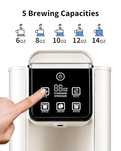 KIDISLE Hot & Iced Coffee Maker with Bold Setting, Single Serve Coffee Maker for K Cup and Grounds, 6-14 Oz Brew Sizes, 50 Oz Removable Water Tank, One Cup Coffee Machine with Reusable Filter, White thumbnail 4