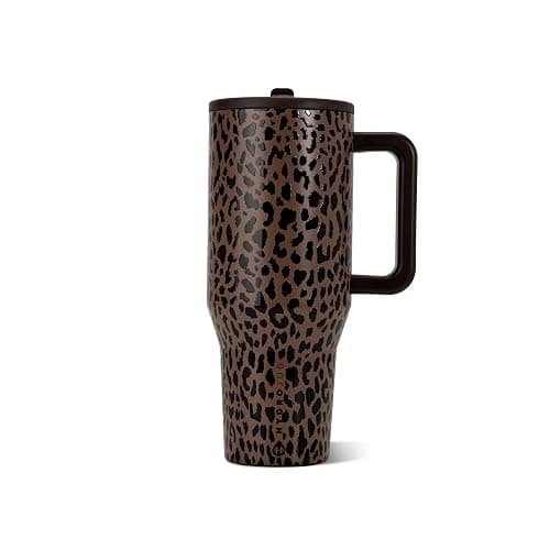 HydroJug Traveler 40oz, Insulated Tumbler with Handle & Straw, Brown Leopard - Image 1