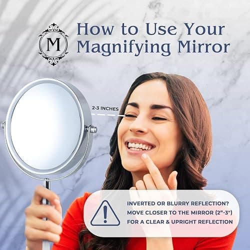 10X Magnifying Makeup Mirror on Round Stand for Tabletop, Bedroom Vanity Desk and Bathroom Counter - Free Standing Double Sided 10X/1X Magnification Mirror - 7" Wide and 14" Tall (Chrome) thumbnail 5