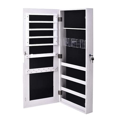 NALLBEIRRAA Mirror Jewelry Cabinet Armoire, Lockable Wall/Door Mounted Hanging Jewelry Cabinet Storage Organizer with Full Length Mirror, Larger Capacity, Dressing Mirror (White) … thumbnail 6