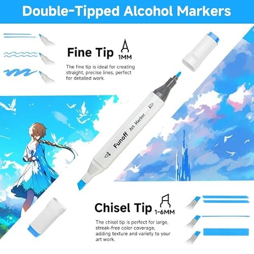 Funoff Alcohol Markers, 100 Colors Fine & Chisel Dual Tip Art Markers, Permanent Sketch Marker for Adult Coloring, Drawing, Sketching, Illustration thumbnail 3