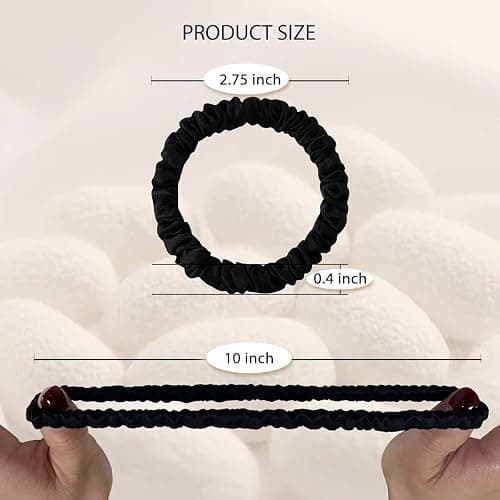 SEMRUE 22 Momme 100% Pure Mulberry Silk Scrunchies (4 PCS) - Small Hair Elastics and Ties for Women, Sleep Hair Care, No Damage, Black thumbnail 5