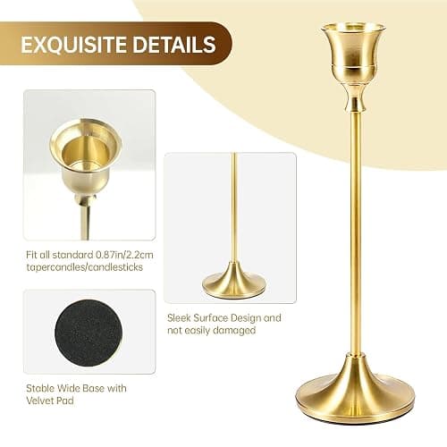 2 Sets(6 Pcs) Candle Stick Holders， Brass Gold Metal Taper Candle Holders, Vintage Modern Decorative Centerpiece Candlestick Holders for Table Mantel Wedding Housewarming Gift thumbnail 3