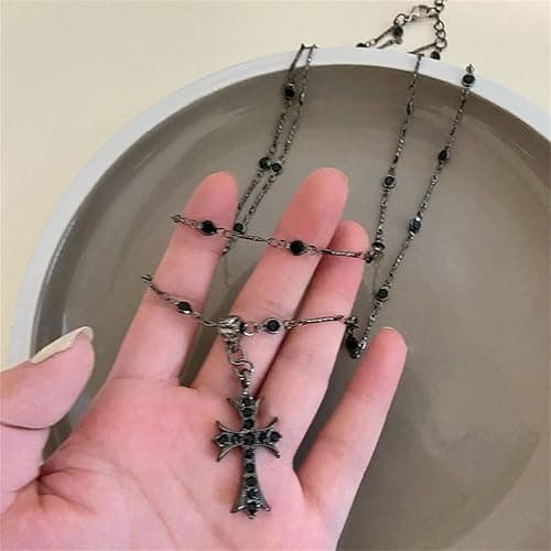 QLYOVWE Gothic Cross Necklace for Women Fashion Vintage Black Cross Pendant Necklace Multi-layered Y2k Gothic Dark Cross Layered Cross Choker Necklace Punk Cool Halloween Jewelry Gifts thumbnail 7
