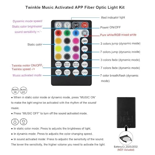 AKEPO Fiber Optic Sensory Lights for Autism Sensory Room for Kids, 10W RGBW Twinkle+Music Response+Bluetooth App Control Fiber Optic Light Engine with (3x0.75mm) Flash Point Cable 50pcs of 6.5ft/2m thumbnail 3