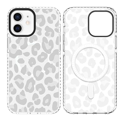SAKUULO Magnetic for iPhone 12/12 Pro Case [Compatible with MagSafe] Light Grey Leopard Print Pattern Wireless Charge Slim Shockproof Case for iPhone 12/12 Pro Phone Case, Grey Leopard (6.1") - Image 1