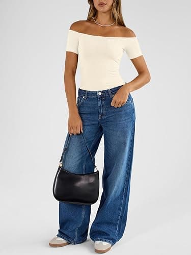Trendy Queen Summer Off The Shoulder Tops for Women Going Out Short Sleeve Shirts Cute Y2K Sexy Basic Clothes 2026 Fashion thumbnail 6