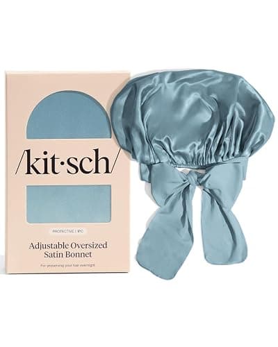 Kitsch XL Satin Bonnet for Sleeping - Softer Than Silk Hair Bonnet for Women - Secure Fit, Adjustable Night Cap for Curly & Textured Hair - Prevents Breakage, Tangles & Thinning- Haze Blue thumbnail 9