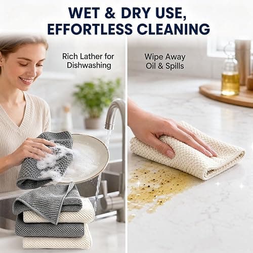 ningzhi 4pcs Dish Cloths Kitchen Cloths Microfibre Cleaning Towels–All-Purpose Home Cleaning Cloths, Ultra-Absorbent, Quick-Drying, Soft & Reusable(30x30cm) thumbnail 5