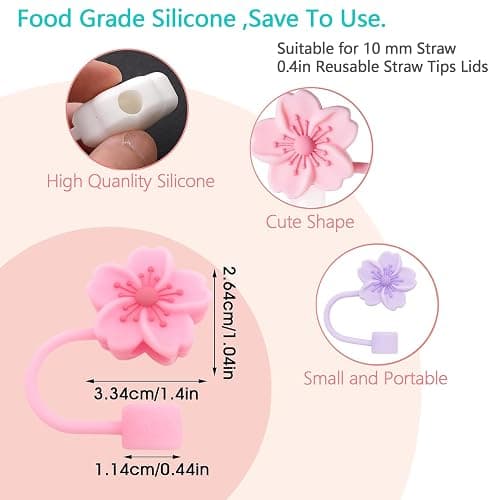 BTYHAOS Silicone Straw Caps for 10mm Tumblers | Reusable Dust-Proof Straw Toppers Compatible with Stanley 30oz & 40oz Tumblers (Purple Flower 3pc) thumbnail 3