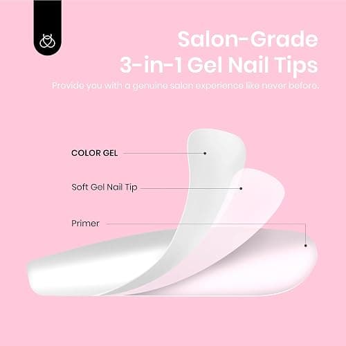 Beetles Short Square Press on Nails Pre-Colored Milky White 224 Pcs Gel Nail Tips,Pre-Applied Primer, No File Need 3-in-1 DIY Manicure for Nail Designs thumbnail 3