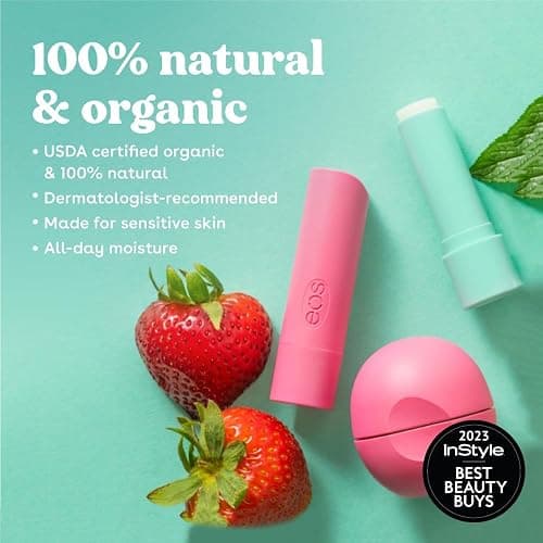 eos 100% Natural & Organic Lip Balm Sticks - Strawberry Sorbet, All Natural Lip Balm, All-Day Moisture, Dermatologist Recommended, 0.14 oz, 2-Pack thumbnail 3
