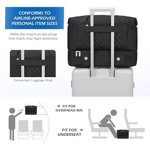 MDODO Travel Duffel Bag for Women Weekender Overnight Carry on Tote Duffle Bag Personal Item Bag with Shoe Compartment for Business,Trips,Travel,Sports,Gym,Yoga,Hospital, 3 Pcs Set, 43L,Black thumbnail 8