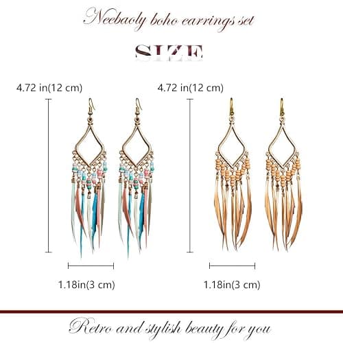 Efdagsad Bead Earrings Set Feather Tassel Gold Boho Ethnic Retro Bohemian Dangle Earring Bead Women Jewelry for Birthday Party Gifts thumbnail 2