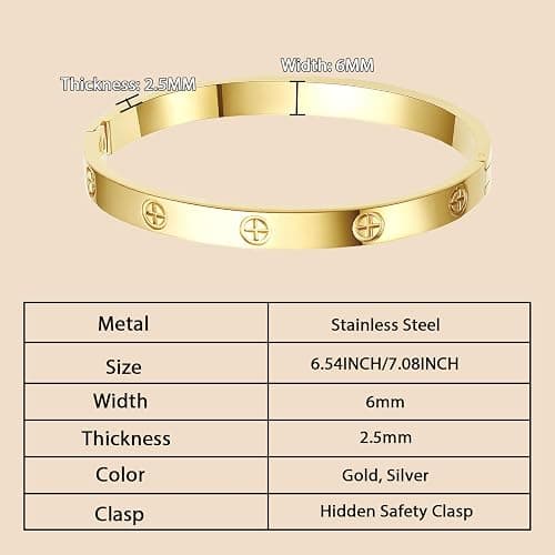 Kenizum 18K Gold-Plated Love Bangle Bracelets for Women, Silver Cross Bangle Bracelets, Waterproof Stainless Steel Friendship Jewelry, Valentines Christmas Birthday Gifts for Her thumbnail 6