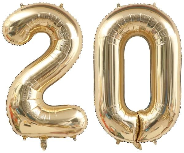 40 Inch Light Gold 20 Number Balloons White Gold Giant 20 Foil Mylar Helium Large Digital Balloon Champagne Gold Birthday Numbers Jumbo Balloons 20th Anniversary Events Party Decorations Supplies - Light Gold 20 - 40 Inch (Pack of 2) - Image 1