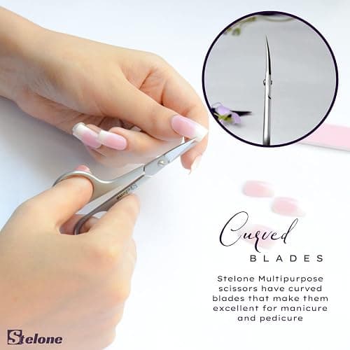 Stelone Multi Purpose Cuticle Scissors Stainless Steel Curved Blade Little Manicure and Eyebrow Scissors for Women, Cosmetic & Brow Scissors for Facial Hair & Eyelash Trimming thumbnail 5