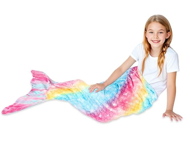 Rediar Mermaid Tail Blanket for Girls Soft Flannel Snuggle Kids Wearable Blanket Birthday Gift (55" X 20") - Image 1