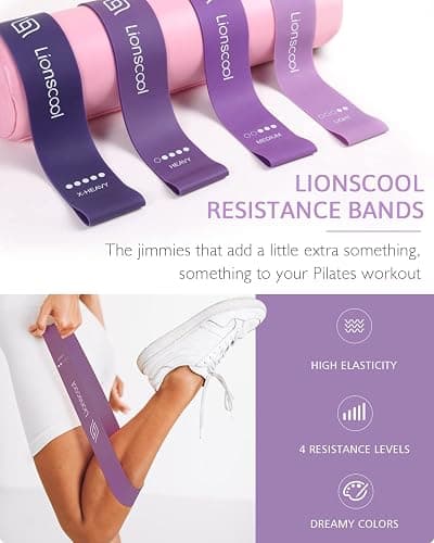 LIONSCOOL Pilates Ring Set - Premium Anti-Deformation 14” Magic Circle with Dual Padded Handles - Includes Burst Resistant Mini Ball & Highly Elastic Resistance Bands & Workout Guide & Bag - Purple thumbnail 5